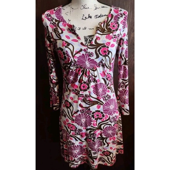 Kokoon Dress Lightweight Size Small Shift Floral Pink Purple Brown Black V Neck - Picture 1 of 3